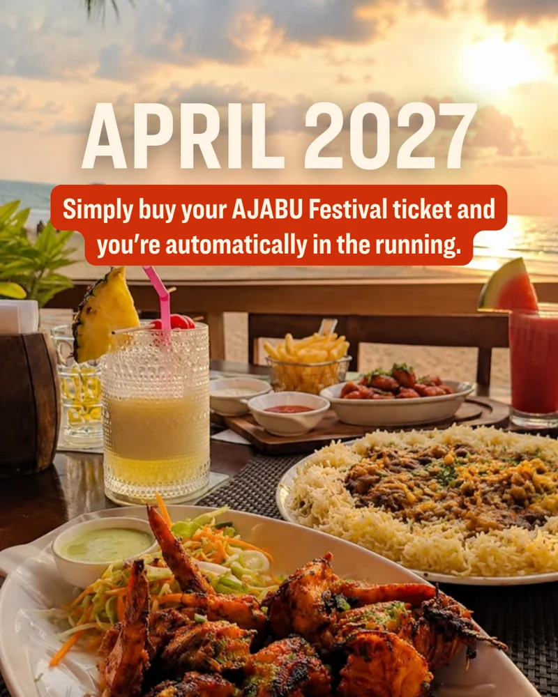 AJABU Festival AJABU Goa prize campaign artwork 3: flights, accommodation, distillery tour and excursions